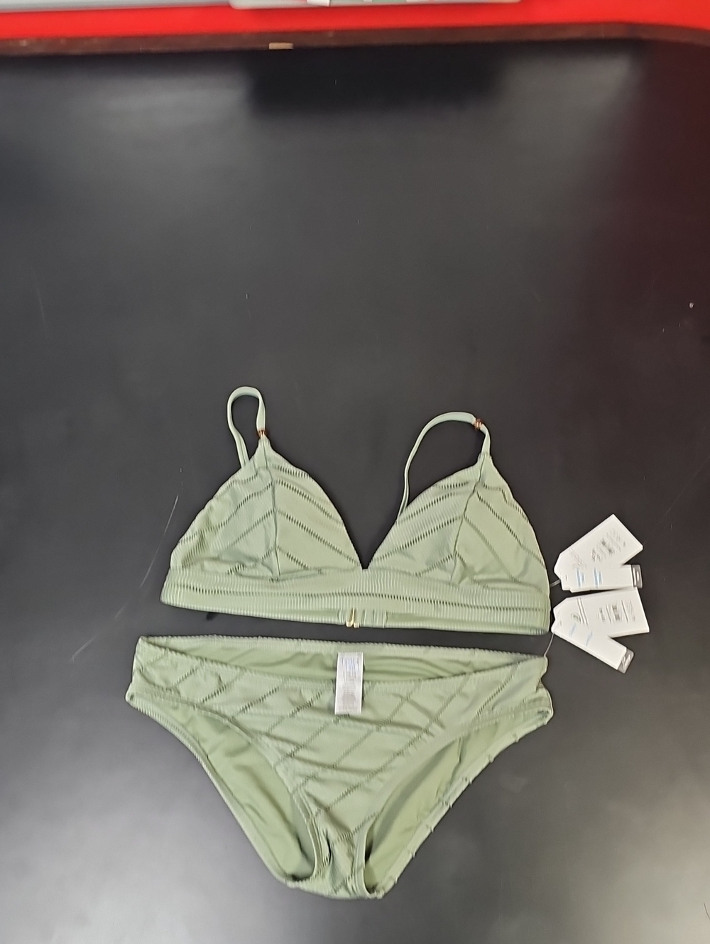 Time and Tru Olive Green Textured Triangle Bikini Set